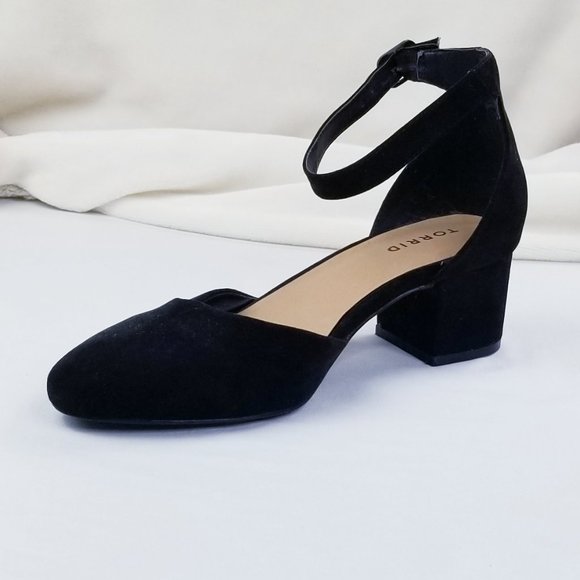 torrid Shoes - Torrid Ankle Strap Black Faux Suede Block Heel 9.5